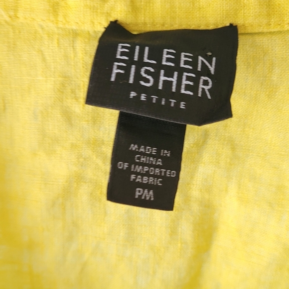 Eileen Fisher Yellow 100% Irish Linen Short Sleeve Button Down Blouse - Picture 2 of 5